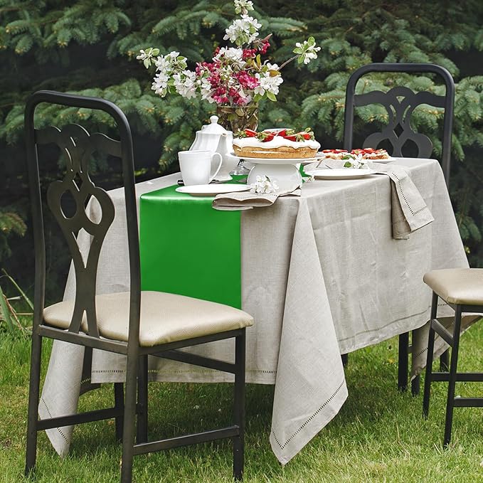 Yblut 10 Pack Satin Table Runner 12 x 108 Inch Long Emerald Silk Table Runner for Wedding Party Banquet Birthday Decoration