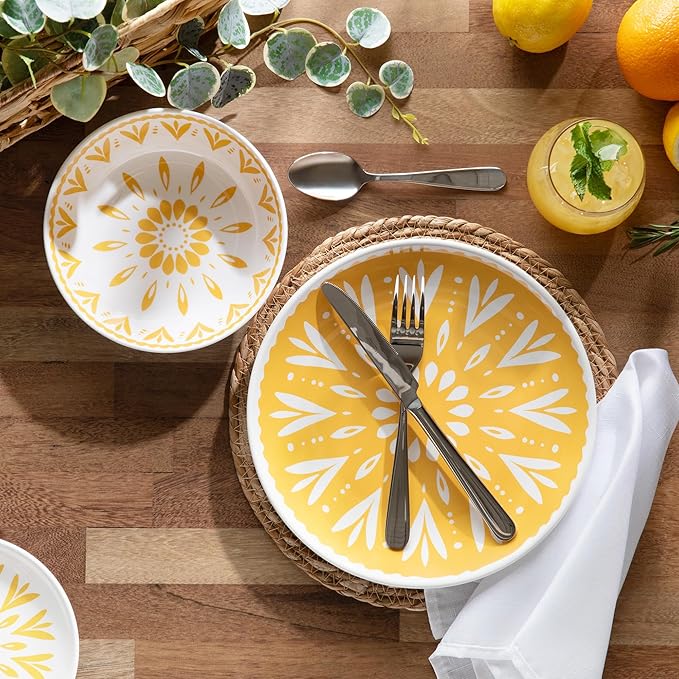 Larder & Vine 12-Piece Melamine Dinnerware Set: Durable, Lightweight, Break-Resistant Plates & Bowls ??Stylish, Non-Toxic, Dishwasher Safe ??Ideal for Everyday Use, Indoor & Outdoor Dining ??Floral