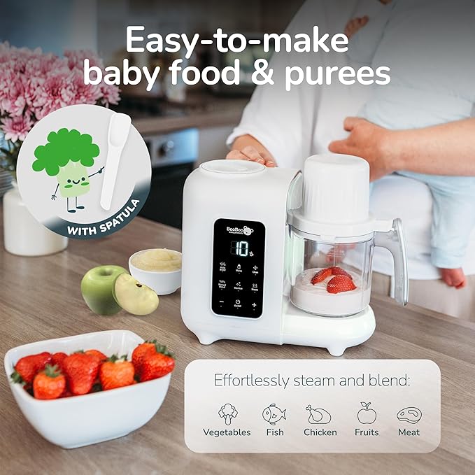BooBoo PuréePro® 5 in 1 Baby Food Maker, Multifunctional Puree Blender Processor, Auto Cooking & Grinding Chopper, Includes Steamer, Bottle Warmer, Steriliser & Self Cleaning Operation