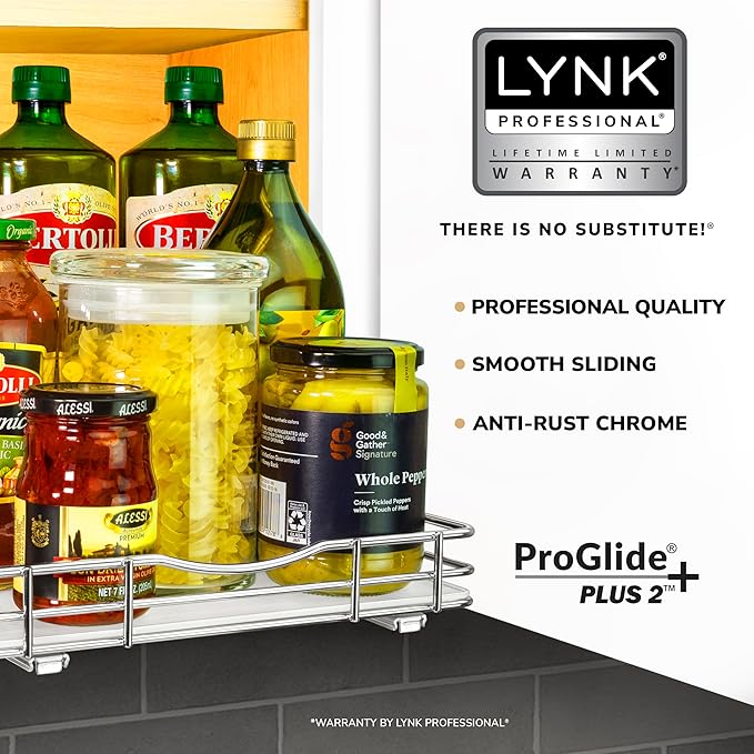 LYNK PROFESSIONAL짰 Pull Out Spice Rack Organizer for Inside Kitchen Cabinets - 10-3/8 inch Wide - Slide Out Drawer ??Chrome Sliding Spice Cabinet Organization Shelf Racks - 1 Tier