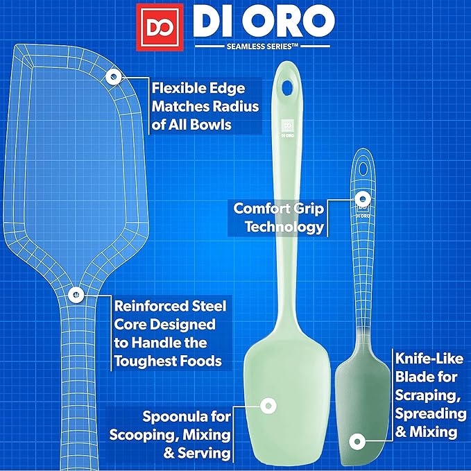 di Oro Living Silicone Spatula Set - Rubber Kitchen Spatulas for Baking, Cooking, & Mixing - 600째F Heat-Resistant & BPA Free Silicone Scraper Spatulas for Nonstick Cookware - Dishwasher Safe (Pastel)