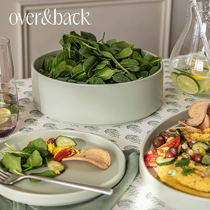over&back Stackable Serving Bowl - Stoneware Dishes - All-Occasion Place Settings - Perfect for Salads, Pastas, and More - 10.1" x 10.1" x 3.2" - Semi-Matte Sage