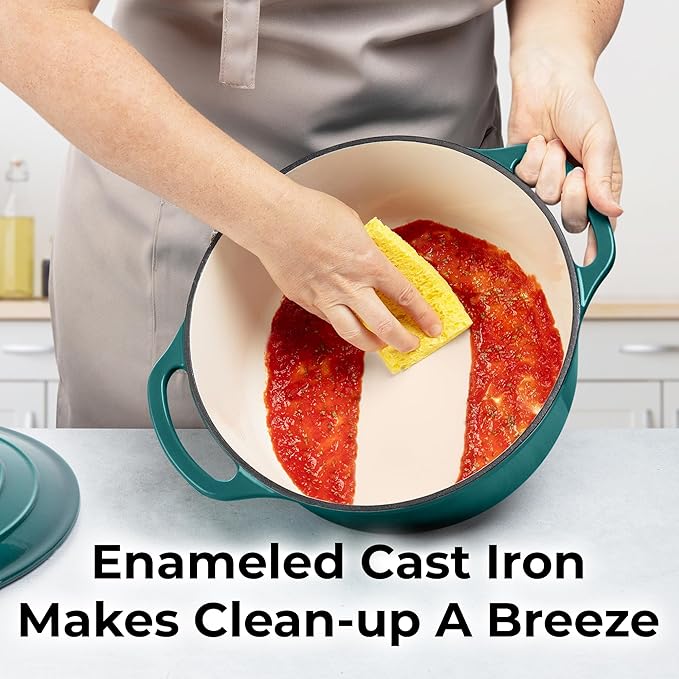 Zulay Kitchen 5 Quart Enameled Cast Iron Dutch Oven Pot with Lid ??Premium Durability & Oven Safe up to 500째F ??Heavy Duty Cookware Perfect for Bread Baking, Stews, Braising & Roasting ??Emerald