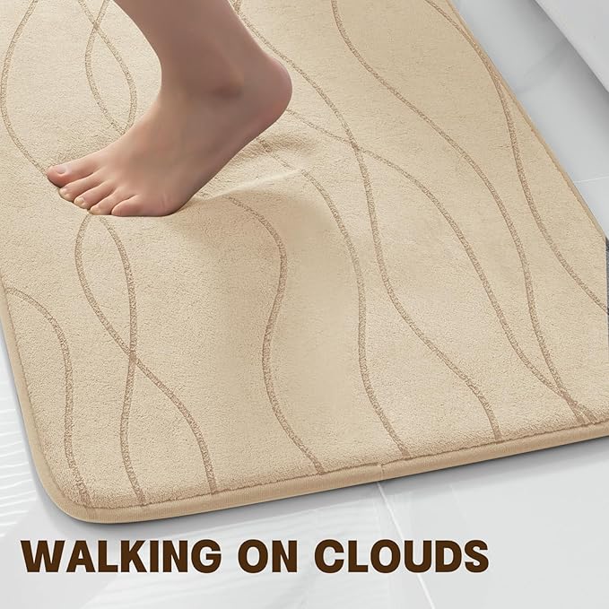 YIHOUSE Memory Foam Bathroom Rug Sets 5 Piece, Ultra Absorbent Bath Mat for Bathroom - Non-Slip Machine Washable & Dry Quickly, 5 Piece Bathroom Mat Set,Khaki