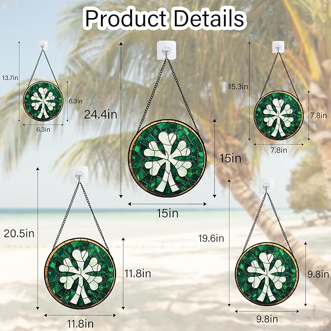 Stained Glass Window Hanging Green Clover Large 11.8" - Suncatcher Door Garden Sun Catcher Home Ireland Decor Birthday Mother's Day St Patrick's Day Gifts for Mom Men Woman Wife Friend
