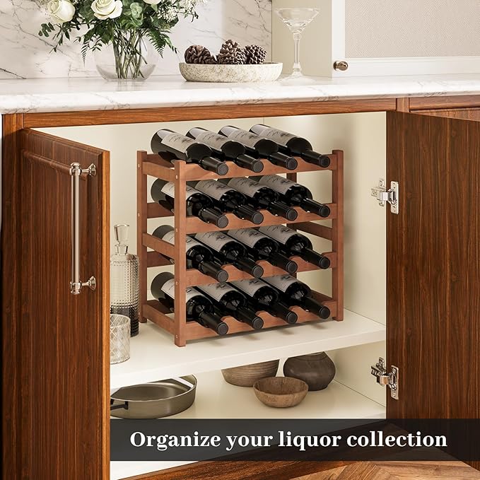 Wine Rack竊똁amboo Wine Storage Cabinet Shelf竊똂ountertop Wine Shelf- Freestanding Wine Holder for Kitchen & Pantry (Brown, 4-Tier)