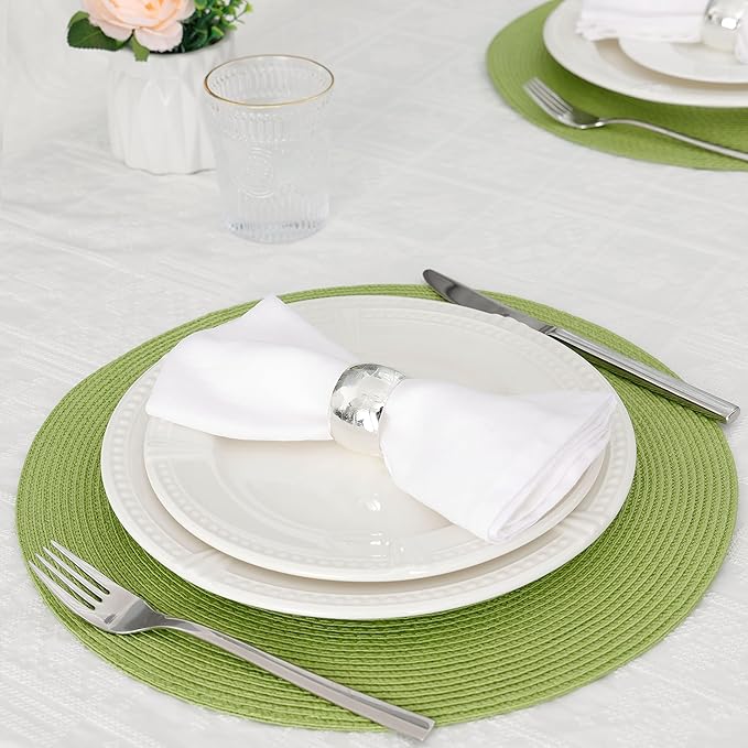 HODJOY Placemats Set of 6, Round Placemats for Dining Tables, Washable Woven Placemats for Christmas 15 inch (Pea Green)