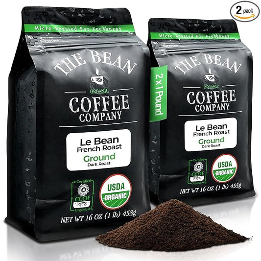 The Bean Organic Coffee Company Le Bean, Dark French Roast, Ground Coffee, 16-Ounce Bags (Pack of 2),Caf챕 molido tostado organico