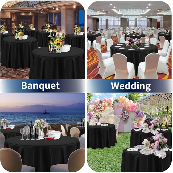 PureFit 10 Pack Round Black Table Cloths 70 Inch for Round Tables, Stain and Wrinkle Resistant Table Linens for Home Use, Wedding, Party, Banquet and Camping