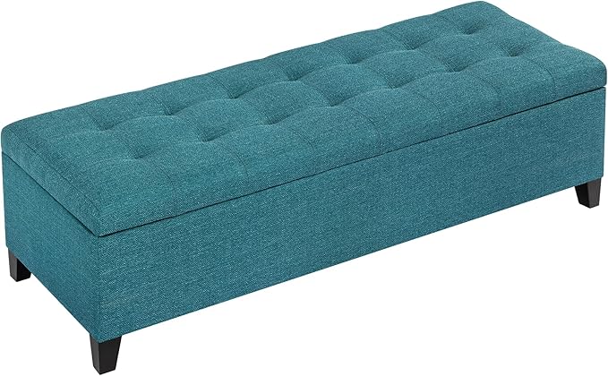 DECO DE VILLE Ottoman with Storage, 51 Inch End of Bed Storage Ottoman Bench, Linen Fabric Upholstered Ottomans with Hinged Lid, Rectangle Long Foot Rest Bench for Entryway Living Room Bedroom Teal
