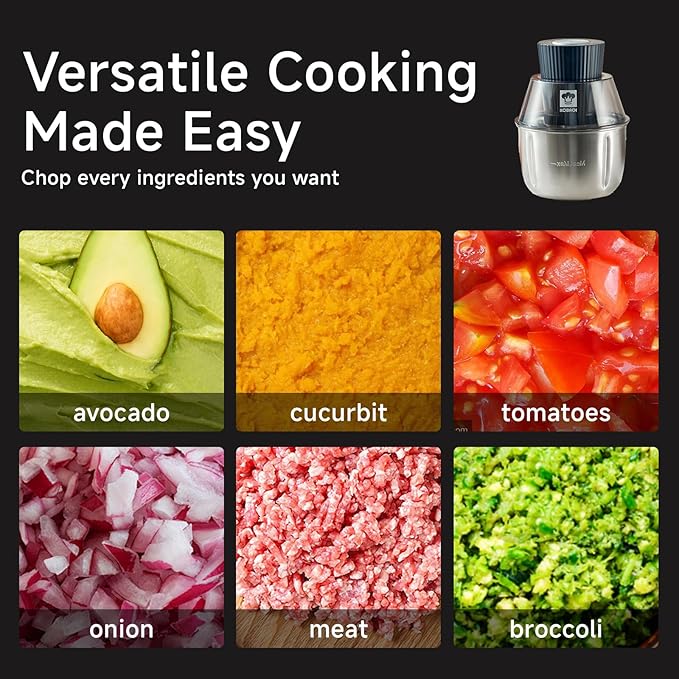 Electric Food Processor & Meat Grinder ??1.9 Qt Food Chopper with Pure Copper Motor, Dual-Layer Blades, Procesador de Alimentos Electrico