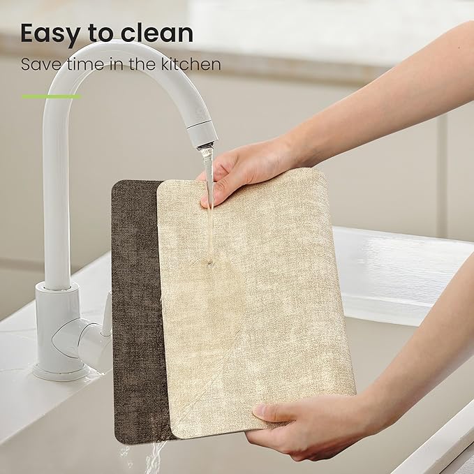 Fyvva Placemats Set of 4, Faux Leather Heat Resistant Wipeable Placemats, Dual Sided Waterproof Washable Table Mats with Coaster, Suitable for Kitchen, Dining, Table Decor (4, Beige Dark Coffee)