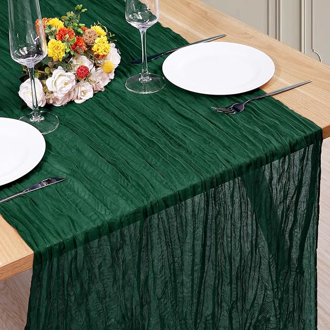1 Pack Cheesecloth Table Runner 10Ft Christmas Gauze Boho Table Runners for Wedding Decor Bridal Shower Decorations Baby Shower Party(35" x 120")