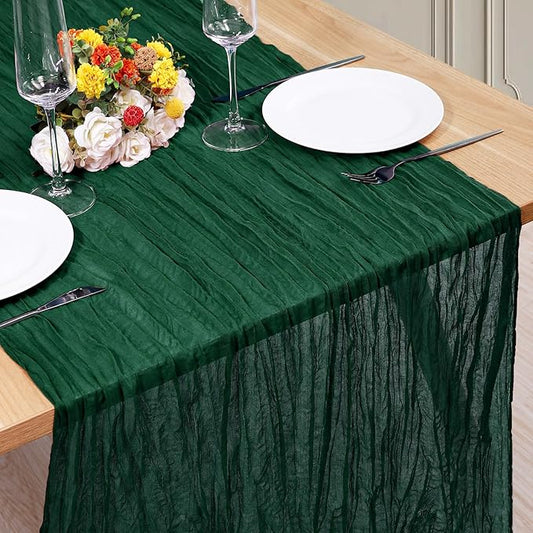 1 Pack Cheesecloth Table Runner 10Ft Christmas Gauze Boho Table Runners for Wedding Decor Bridal Shower Decorations Baby Shower Party(35" x 120")