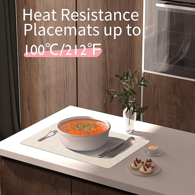 Maxpearl Faux Leather Placemats Set of 6 - Waterproof - Wipe Clean - Heat Resistant - Anti Slip Dining Table Place Mats, Suitable for Indoor & Outdoor Use, 17?쇺쇒?2?쇺? Beige