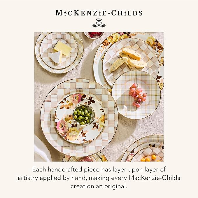 MACKENZIE-CHILDS Enamel Charger Plate, Charger Decoration Plate for Dinner Plates or Home Decor, 12 Inches, Brown-and-White Mocha Check
