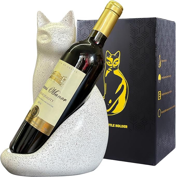 Wine Bottle Holder Organizer for Cabinet, Cat Wine Rack for Tabletop, Countertop, Bar, and Home Decor, Wine Lovers Gifts for Women Men, White Wine Rack