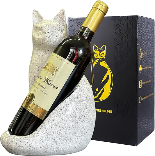 Wine Bottle Holder Organizer for Cabinet, Cat Wine Rack for Tabletop, Countertop, Bar, and Home Decor, Wine Lovers Gifts for Women Men, White Wine Rack