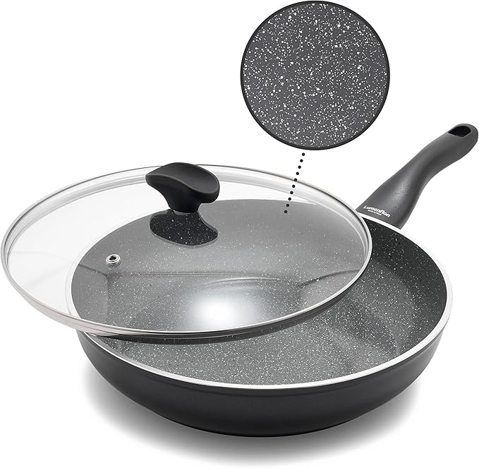 Rigoletto 3.1QT Nonstick Saut챕 Pan & Lid, Made in Italy, Layered Ceramic PFAS-Free Surface, Induction Ready, Dishwasher & Metal Utensil Safe, Granite Finish, Stay-Cool Handle, Black