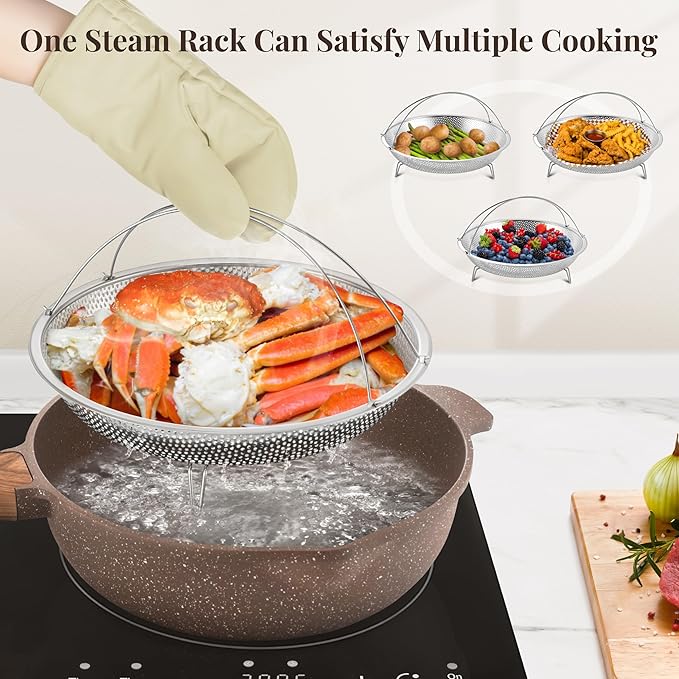 AOSION 11 Inch Nonstick Ceramic Deep Frying Pan Skille with Lid,5QT Saut챕 Pan for Cooking with Steam Rack,Healthy Large Skillet,Stay Cool Handle, Induction Compatible, PFOA & PFAS Free. (BROWN)