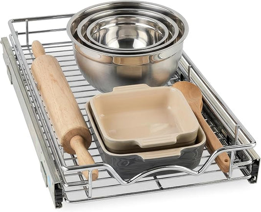 HOLDN??STORAGE Pull Out Cabinet Organizer, Heavy Duty Caddy w/Lifetime Limited Warranty -11?쓂 x 21?쒭 - Requires At Least 12-1/4??Cabinet Opening, Steel Metal Cabinet Drawers Slide Out, Chrome