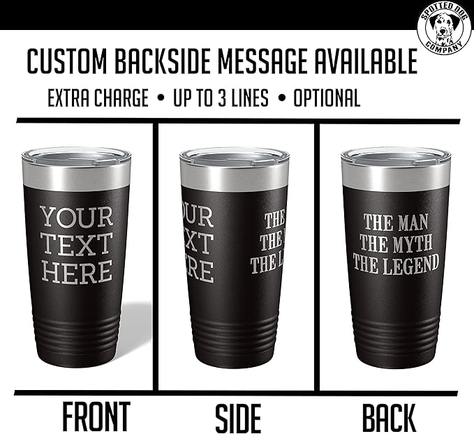 Personalized 20oz (17 Colors) Powder Coated Insulated Stainless Steel Tumbler with Lid, Custom Etched, Customized Text Message Name, Engraved Gift Idea Women Men Him Her, Your Text Here (Black)