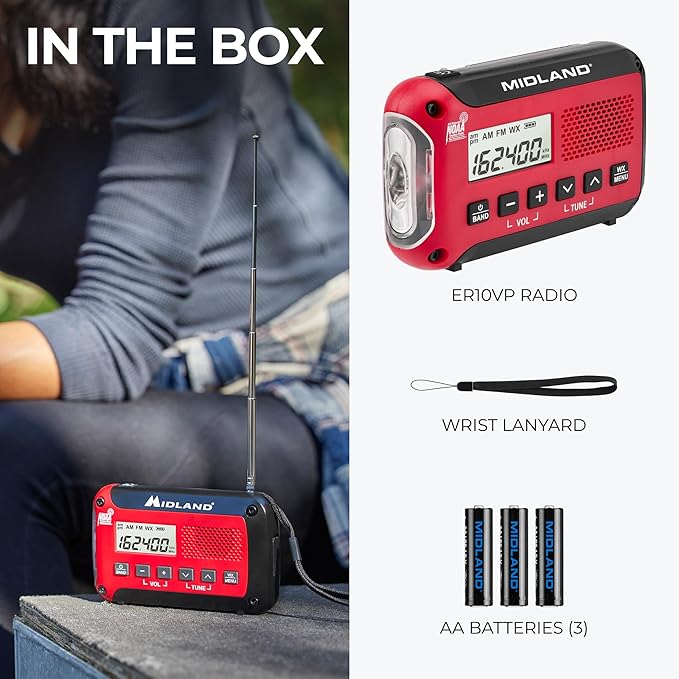 Midland짰 - ER10VP Weather Radio with Flashlight & Emergency Alert - AM/FM Radio - Compact and Easy to Carry - SOS Strobe Signal and Headphone Jack