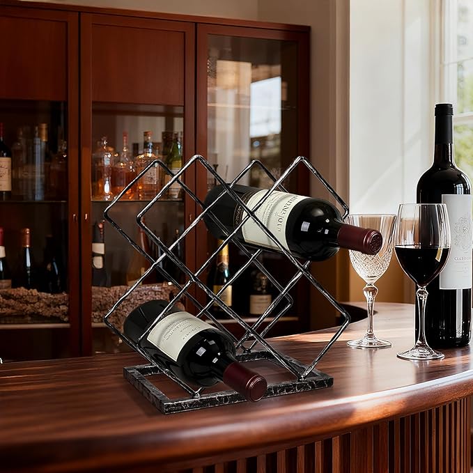 BEGINS Wine Rack Countertop, Hand Forged Wine Holder, Metal Solid Wine Storage Rack with Hammered Texture Frame,Tabletop Wine Storage Stand for Cabinet, Pantry, Bar