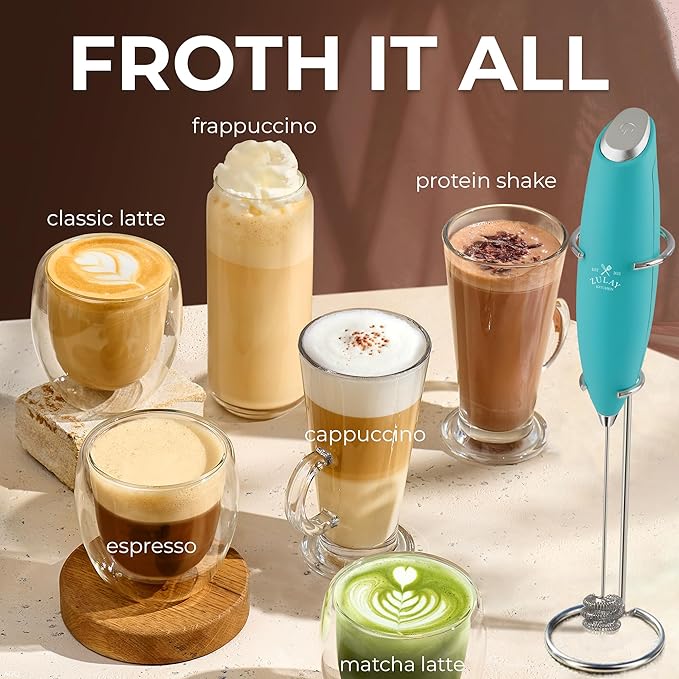 Zulay Kitchen Patented Tornado Triple Whisk Milk Frother with 4 Duracell Batteries ??Handheld Foam Maker for Coffee, Lattes, Matcha & Hot Chocolate ??Rich, Creamy Froth in Seconds