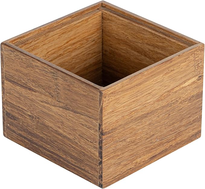 Restaurantware Eco Display 4 Inch x 4 Inch x 3.25 Inch Bamboo Condiment Container 1 Small Spice Box - Chip-Resistant For Seasoning Spices Condiments Natural Bamboo Bamboo Organizer Box