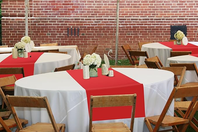 12 Pack Red Table Runner 12 x 108 Inch Rustic Farmhouse Wedding Christmas Table Runner,Washable and Reusable Polyester Table Runners for Wedding Birthday Party Banquet Table Decor