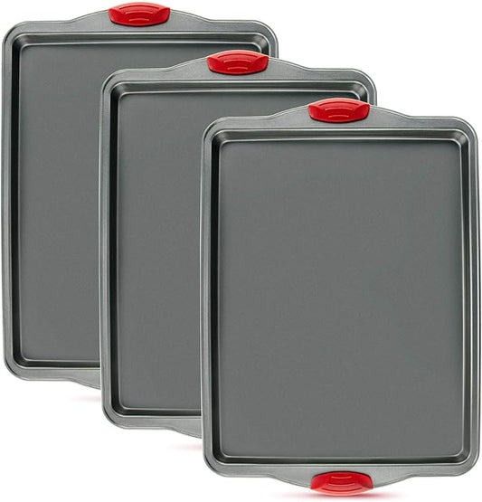 Premium Nonstick Baking Sheet Pans ??Set of 3, Heavy-Gauge Carbon Steel, Warp, Dent, and Rust-Resistant ??Gourmet Rimmed Half Cookie Sheet Trays, Non-Toxic for Exceptional Baking Performance