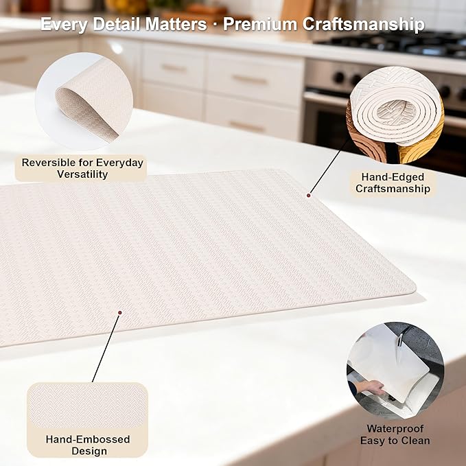 PROMATTOO Faux Leather Placemats Set of 6 – 17x12 Inch Vinyl Table Mats, Heat Resistant, Non Slip, Wipeable & Washable, Easy to Clean Dining Table Decor for Kitchen & Dining Room （Ivory White）