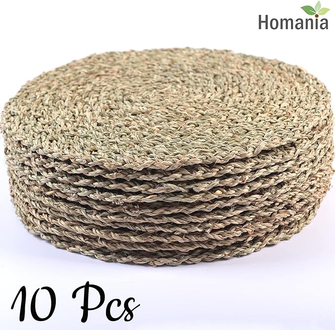 Table Mats Set of 10, Round Seagrass Placemats, Rattan Chargers for Dinner Plates, Place Mats, Charger Plates, Wicker Chargers for Dinner Plates, Manteles Individuales De Mesa, Diameter 11.8 in