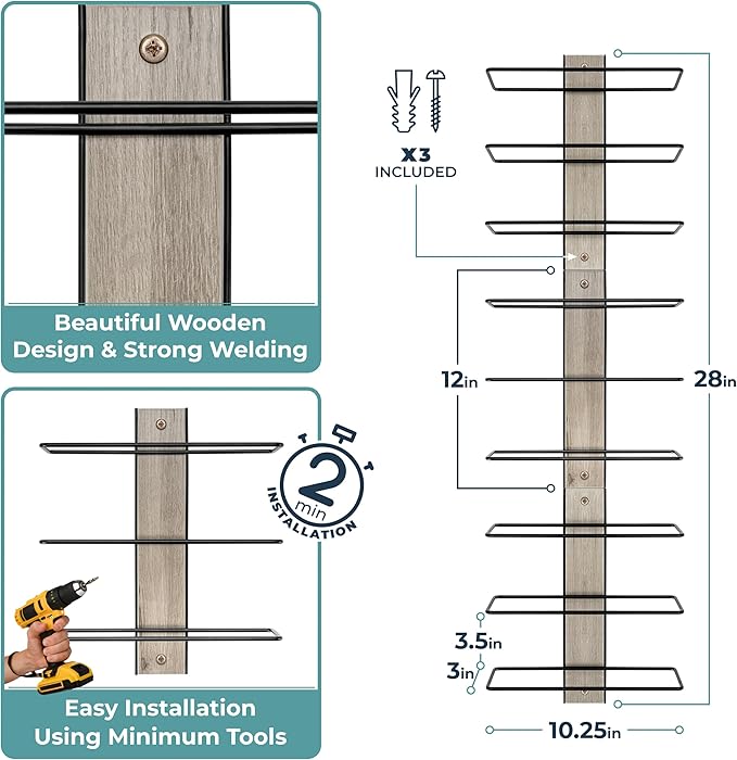 Sorbus Wall Mounted Wine Rack for 9 Wine Bottles - Wood Wine Rack Wall Mounted for Wine Bottles, Liquor, Champagne - Decorative Wood Wine Racks for Home Bar, Kitchen, Dining Room Wall Wine Bottle