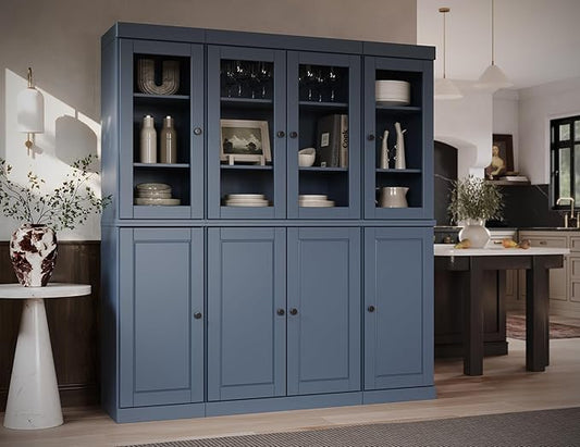 Palace Imports 100% Solid Wood China Cabinet - Kitchen Pantry - Wooden Storage w/Adjustable Shelves, Antique Blue, 65" w x 71.5" h x 15.5" d, Renewable Eco-Friendly Wood, Made in Brazil