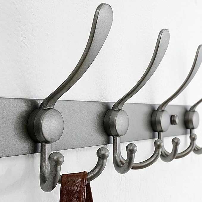 Dseap Coat Rack Wall Mount - 38??Long 10-Tri-Hooks Heavy Duty Coat Hanger Rail Wall Hooks for Hanging Coats Hats Clothing Clothes Purse Mudroom Entryway, Gray