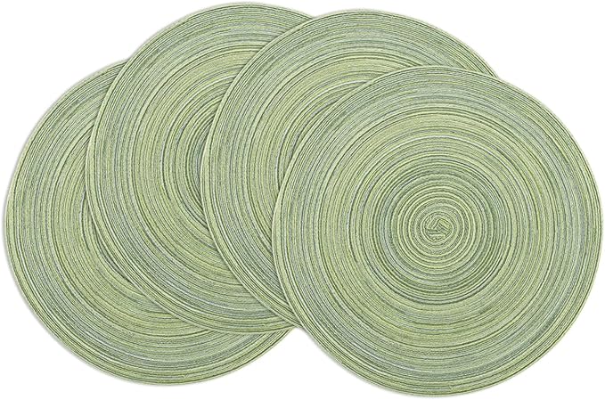 Winknowl Round Braided Placemats Set of 4 Washable Woven Heat Resistant Table Mats for Kitchen Dining Tables 15 inch Round Place Mats (Pea Green,4)