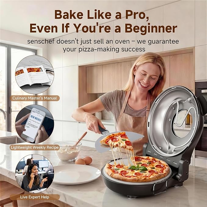 SEMSCHEF 12-Inch CrustyBake Beginner's Ceramic Stone Pizza Oven: Quick 800째F Heating, Easy-Clean Design, Recipe Book & All Tools Included - Perfect for First-Time Pizza Makers at Home