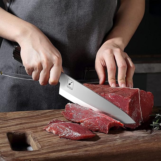 imarku Chef Knife 8-Inch Pro Japanese Kitchen Knife 7Cr17MoV High-Carbon Stainless Steel Paring Knife Ergonomic Handle Rasor Sharp Single-Bevel Edge Christmas and Thanksgiving Gift for Women and Men