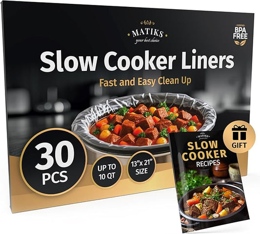 30 Pack Slow Cooker Liners ??Large 13??x 21??BPA-Free Crock Pot Bags ??Fits 3??0 Quart Round & Oval Cookers ??Disposable Crock Pot Liners for Effortless Home Cooking & Fast Clean Up, Bonus Recipe Book