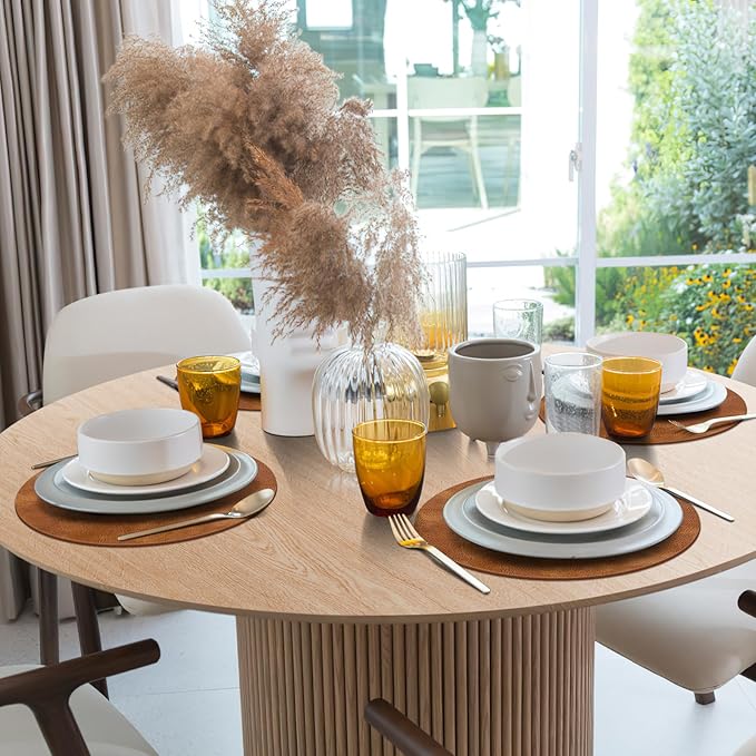 ADRIMER Placemats, Heat Resistant Round Placemats Set of 4 Washable, Waterproof Table Mats, Wipeable Faux Leather Place Mats for Kitchen, Dining Room, Turmeric Brown
