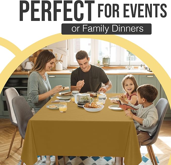 Exquisite 66% Thicker Premium Plastic Table Cloth Rectangle Table Cover 0.5 Mil 24 Pack Gold Table Cloth 54 Inch x 108 Inch Disposable Tablecloth Won't Tear Easily Like Cheap Thin Brands