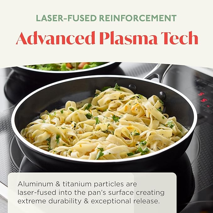 Orfeo 9.5??Nonstick Frying Pan, Made in Italy, Diamond Ceramic PFAS-Free Cookware, Induction Ready, Scratch Resistant, Laser-Fused Surface for Durability, Dishwasher Safe, Black