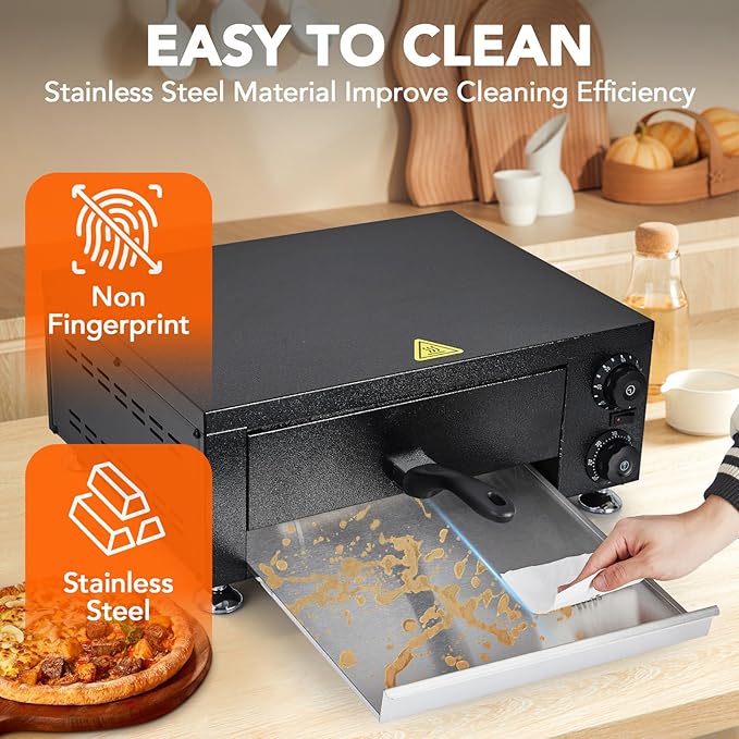 12 Inch Electric Countertop Pizza Oven, 1100w Stainless Steel Commercial Pizza Maker with Viewing Window & Timer for Fast Baking, Indoor Use for Restaurant, Home, Kitchen, Catering & Mall Kiosk
