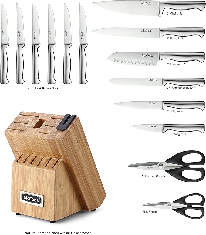 McCook짰 Knife Sets,German Stainless Steel Knife Block Sets with Built-in Sharpener