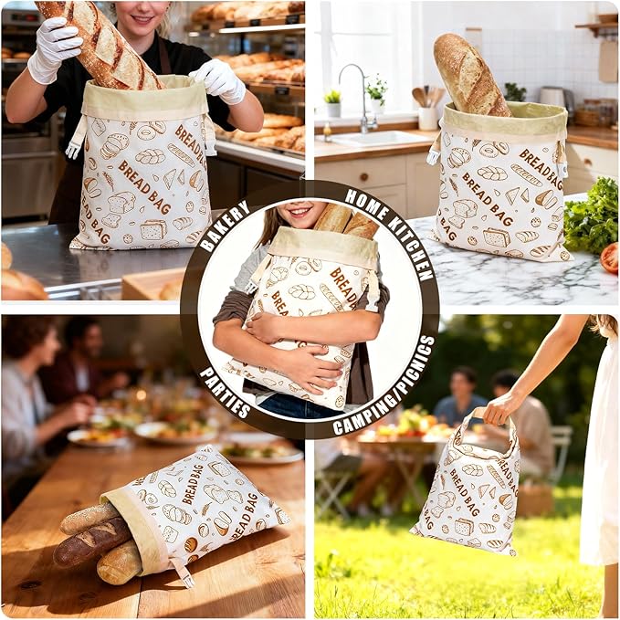 2 Pack Beeswax Bread Bags for Sourdough Reusable Bread Bags Food Storage Bag Large Capacity Portable Freshness Preservation Homemade Sourdough Bread Storage Bag