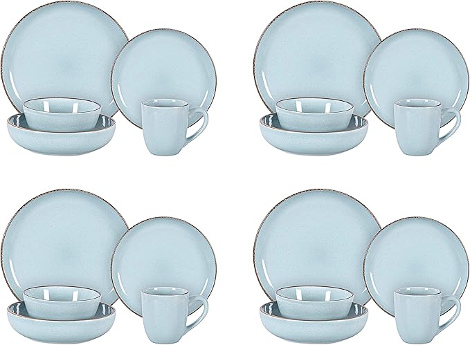 Stoneware Euro-Nordic 20pc Dinnerware Set, Shiny Light Blue with Speckle Effect
