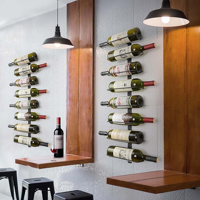 Wine Rack Wall Mounted: 16 Bottles Wine Bottle Holder Hanging Bar Liquor Storage Organizer of Cabinet Kitchen - Designed for SpaceSaver (16 Bottles)