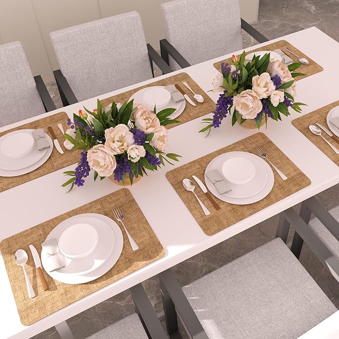Maxpearl 8-Piece PU Leather Placemats ??Durable, Heat Resistant & Wipeable Table Mats, Non-Slip and Waterproof Dining Place Mats for Kitchen or Patio Table, 17x12 Inches, Brown
